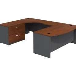 Bush Business Furniture Office Desks<Westfield Bow Front Left Handed U Shaped Desk with Lateral File Cabinet, Hansen Cherry (SRC019HCLSU)
