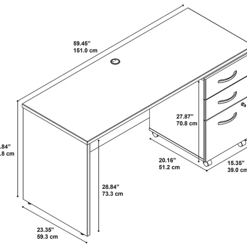 Bush Business Furniture Office Desks<Westfield 60W x 24D Office Desk with Mobile File Cabinet, (SRC025HCSU)