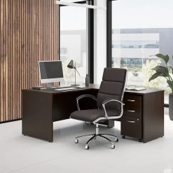 Bush Business Furniture L-Desks<Westfield 60"W L Shaped Desk with 42W Return and Mobile File Cabinet, Mocha Cherry (SRC168MRSU)