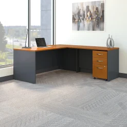 Bush Business Furniture L-Desks<Westfield 72W L Shaped Desk with 48W Return and Mobile File Cabinet, Natural Cherry (SRC001NCSU)