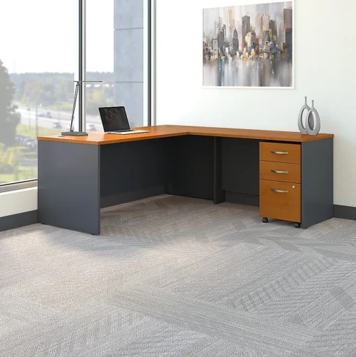 Bush Business Furniture L-Desks<Westfield 72W L Shaped Desk with 48W Return and Mobile File Cabinet, Natural Cherry (SRC001NCSU)