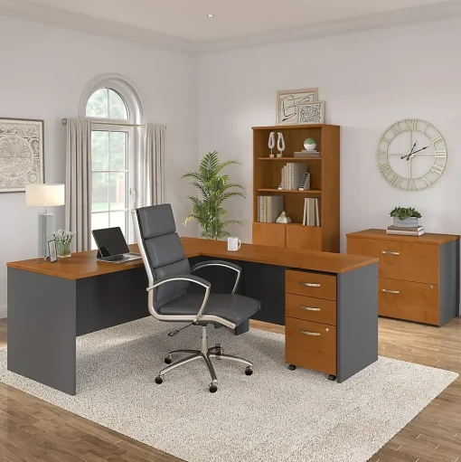 Bush Business Furniture L-Desks<Westfield 72W L Shaped Desk with 48W Return and Mobile File Cabinet, Natural Cherry (SRC001NCSU)