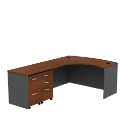 Bush Business Furniture L-Desks<Westfield Bow Front Left Handed L Shaped Desk w/ 2 Mobile Pedestals, Hansen Cherry (SRC034HCLSU)