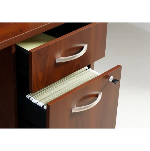 Bush Business Furniture L-Desks<Westfield Bow Front Left Handed L Shaped Desk w/ 2 Mobile Pedestals, Hansen Cherry (SRC034HCLSU)