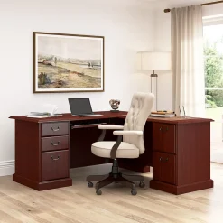 Bush Business Furniture L-Desks<66"W Arlington L Shaped Desk with Drawers and Keyboard Tray, Harvest Cherry (WC65570-03K)