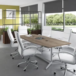 Bush Business Furniture Conference Room Tables<96W x 42D Boat Shaped Conference Table with Metal Base, Modern Hickory (99TBM96MHSVK)