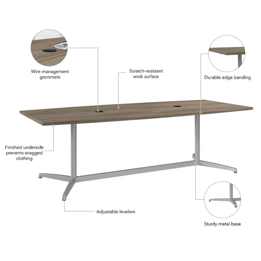 Bush Business Furniture Conference Room Tables<96W x 42D Boat Shaped Conference Table with Metal Base, Modern Hickory (99TBM96MHSVK)