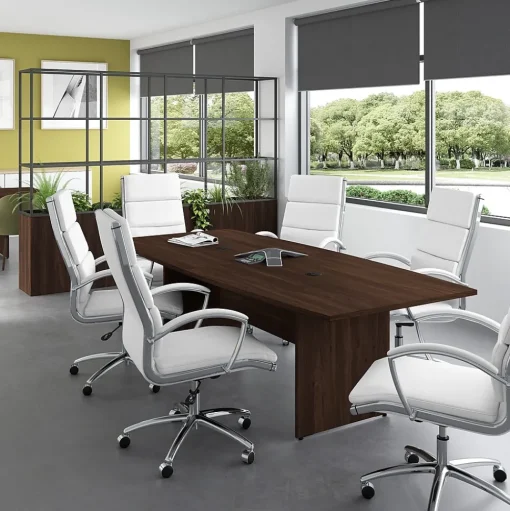 Bush Business Furniture Conference Room Tables<96W x 42D Boat Shaped Conference Table with Wood Base, Black Walnut (99TB9642BWK)