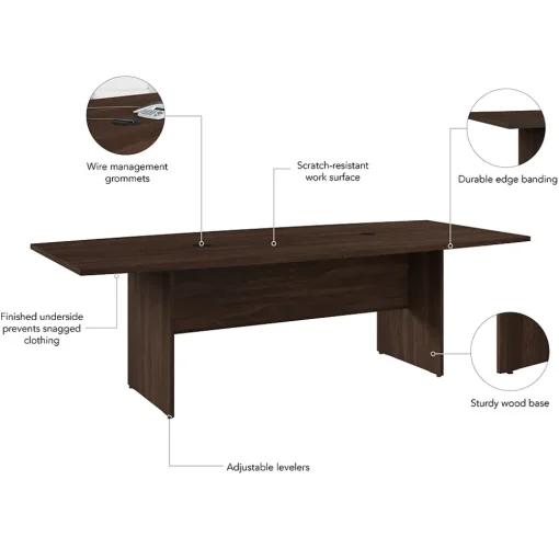 Bush Business Furniture Conference Room Tables<96W x 42D Boat Shaped Conference Table with Wood Base, Black Walnut (99TB9642BWK)