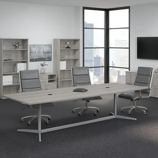 Bush Business Furniture Conference Room Tables<120W x 48D Boat Shaped Conference Table with Metal Base, (99TBM120PGSVK)