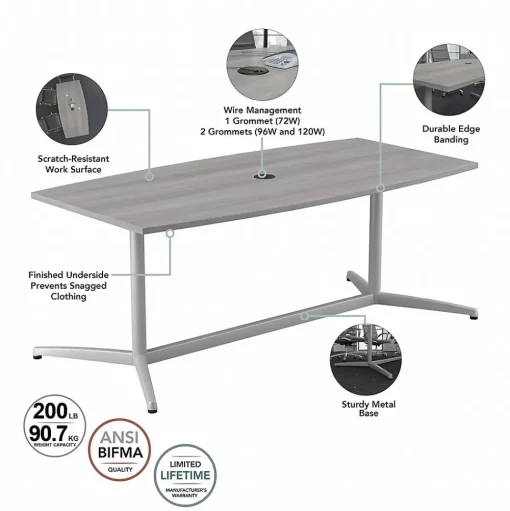 Bush Business Furniture Conference Room Tables<120W x 48D Boat Shaped Conference Table with Metal Base, (99TBM120PGSVK)