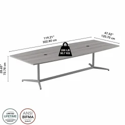 Bush Business Furniture Conference Room Tables<120W x 48D Boat Shaped Conference Table with Metal Base, (99TBM120PGSVK)