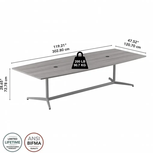 Bush Business Furniture Conference Room Tables<120W x 48D Boat Shaped Conference Table with Metal Base, (99TBM120PGSVK)