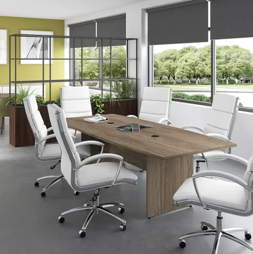 Bush Business Furniture Conference Room Tables<96W x 42D Boat Shaped Conference Table with Wood Base, Modern Hickory (99TB9642MHK)