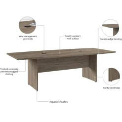 Bush Business Furniture Conference Room Tables<96W x 42D Boat Shaped Conference Table with Wood Base, Modern Hickory (99TB9642MHK)