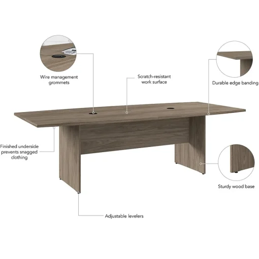 Bush Business Furniture Conference Room Tables<96W x 42D Boat Shaped Conference Table with Wood Base, Modern Hickory (99TB9642MHK)