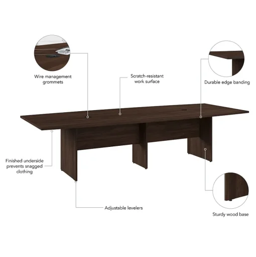 Bush Business Furniture Conference Room Tables<120W x 48D Boat Shaped Conference Table with Wood Base, Black Walnut (99TB12048BWK)