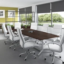 Bush Business Furniture Conference Room Tables<120W x 48D Boat Shaped Conference Table with Metal Base, Black Walnut (99TBM120BWSVK)