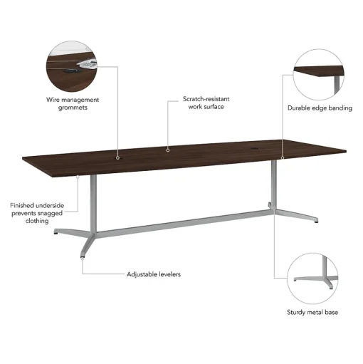 Bush Business Furniture Conference Room Tables<120W x 48D Boat Shaped Conference Table with Metal Base, Black Walnut (99TBM120BWSVK)