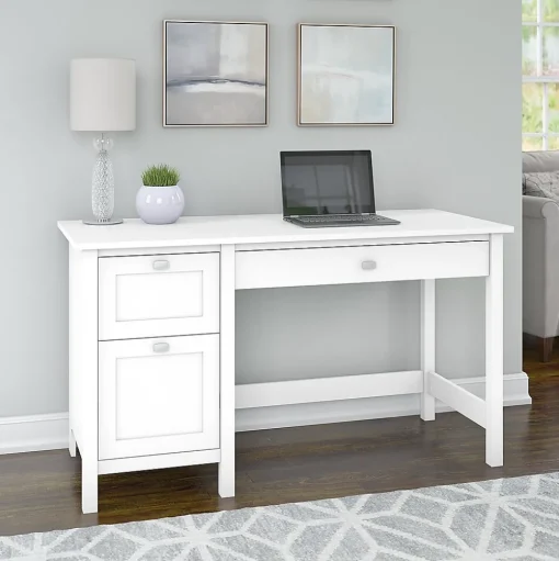 Bush Furniture Computer Desks<Broadview 54"W Computer Desk with Drawers, Pure White (BDD254WH-03)