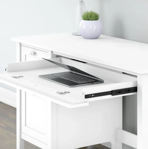 Bush Furniture Computer Desks<Broadview 54"W Computer Desk with Drawers, Pure White (BDD254WH-03)