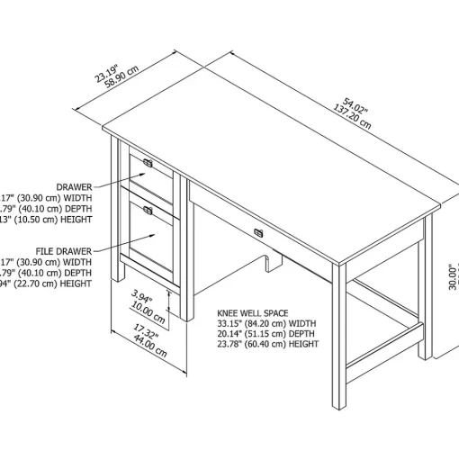 Bush Furniture Computer Desks<Broadview 54"W Computer Desk with Drawers, Pure White (BDD254WH-03)