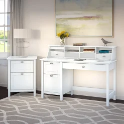 Bush Furniture Computer Desks<Broadview 54"W Computer Desk with Drawers, Pure White (BDD254WH-03)