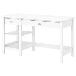Bush Furniture Computer Desks<Broadview 54"W Computer Desk with Shelves, Pure White (BDD154WH-03)