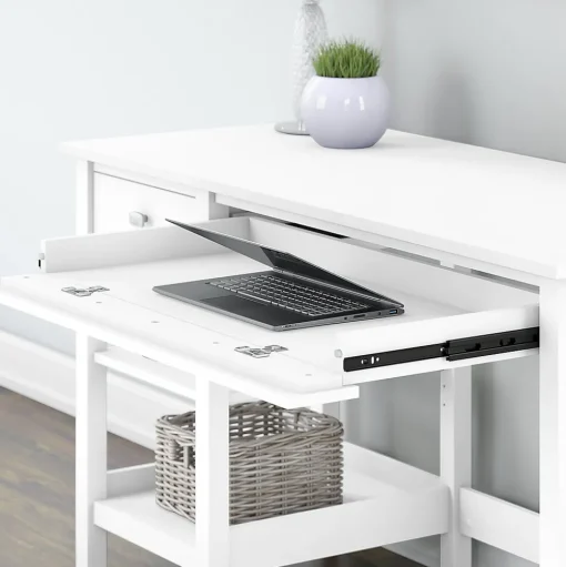Bush Furniture Computer Desks<Broadview 54"W Computer Desk with Shelves, Pure White (BDD154WH-03)