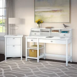 Bush Furniture Computer Desks<Broadview 54"W Computer Desk with Shelves, Pure White (BDD154WH-03)