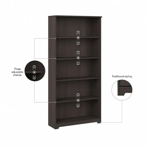 Bush Furniture Bookcases<Cabot 66" 5-Shelf Bookcase with Adjustable Shelves, (WC31766)