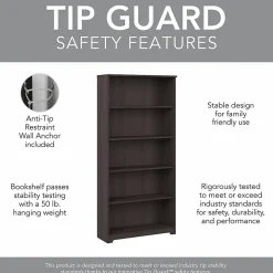 Bush Furniture Bookcases<Cabot 66" 5-Shelf Bookcase with Adjustable Shelves, (WC31766)