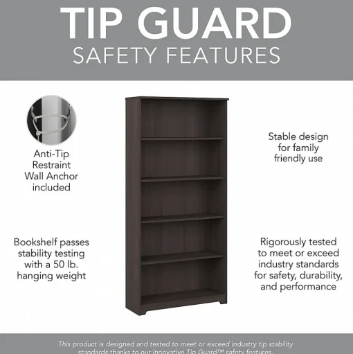 Bush Furniture Bookcases<Cabot 66" 5-Shelf Bookcase with Adjustable Shelves, (WC31766)