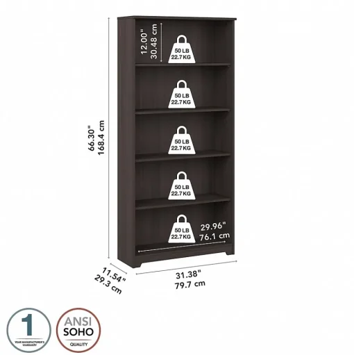 Bush Furniture Bookcases<Cabot 66" 5-Shelf Bookcase with Adjustable Shelves, (WC31766)