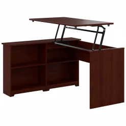 Bush Furniture Standing Desks<Cabot 52"W 3 Position Sit to Stand Corner Bookshelf Desk, Harvest Cherry (WC31416)