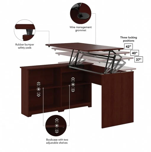Bush Furniture Standing Desks<Cabot 52"W 3 Position Sit to Stand Corner Bookshelf Desk, Harvest Cherry (WC31416)