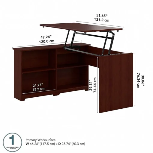 Bush Furniture Standing Desks<Cabot 52"W 3 Position Sit to Stand Corner Bookshelf Desk, Harvest Cherry (WC31416)
