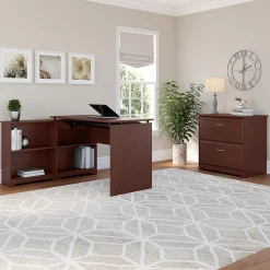 Bush Furniture Standing Desks<Cabot 52"W 3 Position Sit to Stand Corner Bookshelf Desk, Harvest Cherry (WC31416)
