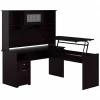 Bush Furniture Standing Desks<Cabot 60"W 3 Position Sit to Stand L Shaped Desk with Hutch, Espresso Oak (CAB045EPO)