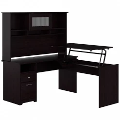 Bush Furniture Standing Desks<Cabot 60"W 3 Position Sit to Stand L Shaped Desk with Hutch, Espresso Oak (CAB045EPO)
