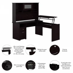 Bush Furniture Standing Desks<Cabot 60"W 3 Position Sit to Stand L Shaped Desk with Hutch, Espresso Oak (CAB045EPO)