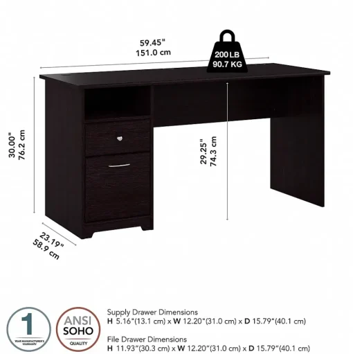 Bush Furniture Computer Desks<Cabot 60"W Computer Desk with Drawers, (WC31860)