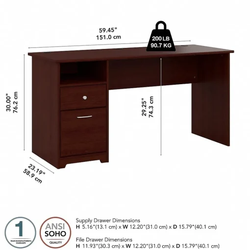 Bush Furniture Office Desks<Cabot 60"W Computer Desk with Drawers, (WC31460-03)