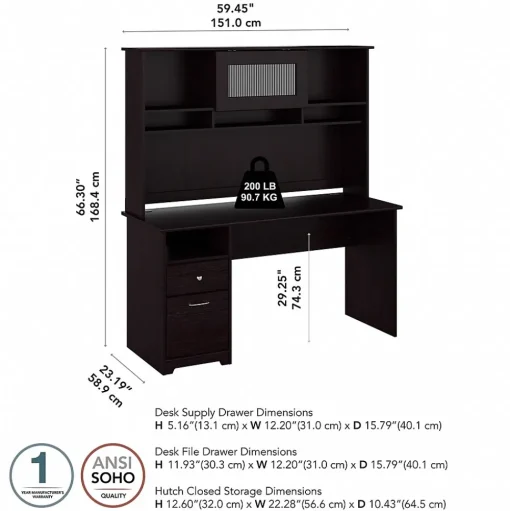 Bush Furniture Office Desks<Cabot 60"W Computer Desk with Hutch, (CAB042EPO)