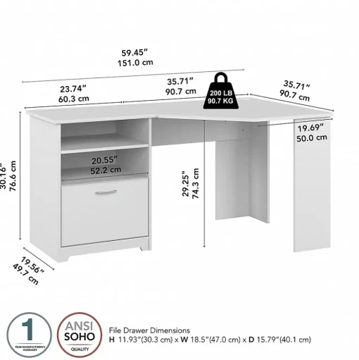 Bush Furniture Office Desks<Cabot 60"W Corner Desk with Storage, (WC31915K)