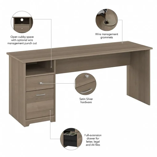 Bush Furniture Computer Desks<Cabot 72"W Computer Desk with Drawers, (WC31272)