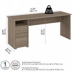 Bush Furniture Computer Desks<Cabot 72"W Computer Desk with Drawers, (WC31272)