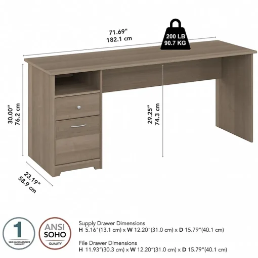 Bush Furniture Computer Desks<Cabot 72"W Computer Desk with Drawers, (WC31272)