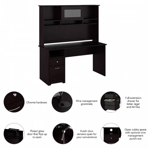 Bush Furniture Computer Desks<Cabot 60"W Computer Desk with Hutch, (CAB042EPO)