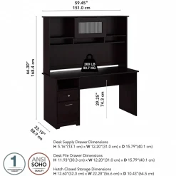 Bush Furniture Computer Desks<Cabot 60"W Computer Desk with Hutch, (CAB042EPO)